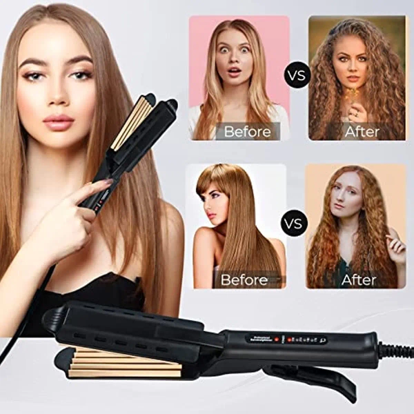 Professional Hair Curler Curling Iron Wand Electric Corrugation Plate Clip Ceramic Corrugated Wave Corn Irons Wave Curler Iron - AliExpress 66