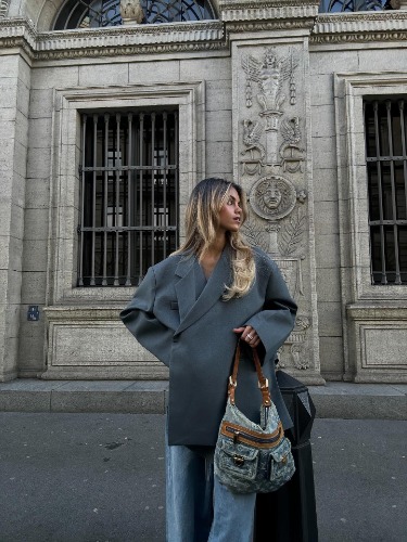 Oversized Side Slit Blazer Steel Blue | OneSize