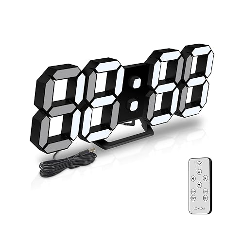 Deeyaple LED Wanduhr Digital Wecker 3D Uhr Dimmbar Snooze Modern USB 12/24Stunden Datum Temperaturanzeige Loop Display Fernbedienung Nachtlicht Wohnzimmer Küche Schlafzimmer Büro 25cm Schwarz - Schwarz - 25CM