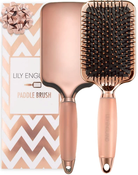Paddle Brush for Detangling, Blowdrying and Straightening - Professional Large Hair Brush All Hair Types, Rose Gold Hairbrush for Women by Lily England