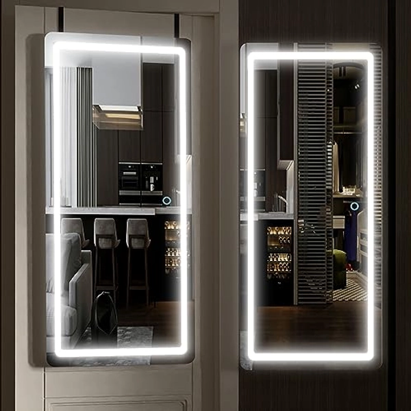 EDTEMI 40"x16" LED Lighted Wall Mounted Mirror, Full-Length Mirror with LED Lights, Full Body Mirror, Hanging Mirror for Bedroom Living Room Locker Room, White