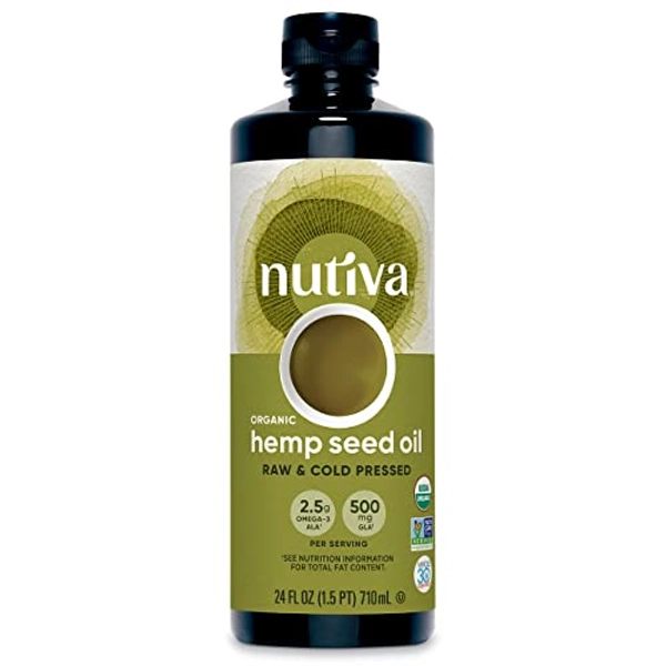 Nutiva Organic Cold-Pressed Unrefined Raw Hemp Seed Oil, 24 Ounce, USDA Organic, Non-GMO, Whole 30 Approved, Vegan, Gluten-Free & Keto, Rich In Omega 3 & 6 Fatty Acids
