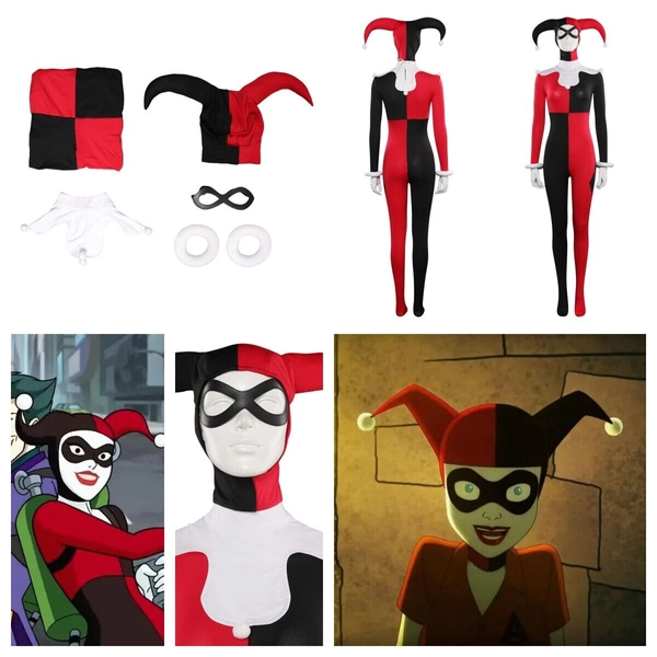 Harley Quinn Cosplay Costume Jumpsuit Headgear Outfits Carnival Halloween Fancy