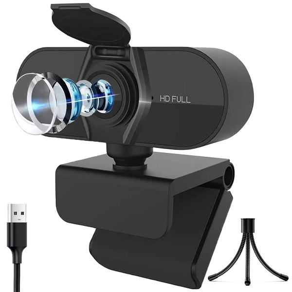 Salandens Webcam con micrófono, cámara Web HD 1080p, cámara Web para Ordenador, Enfoque automático Plug and Play, cámara USB para Ordenador portátil, PC/Mac, Estudio en línea,Videollamadas, Grabación