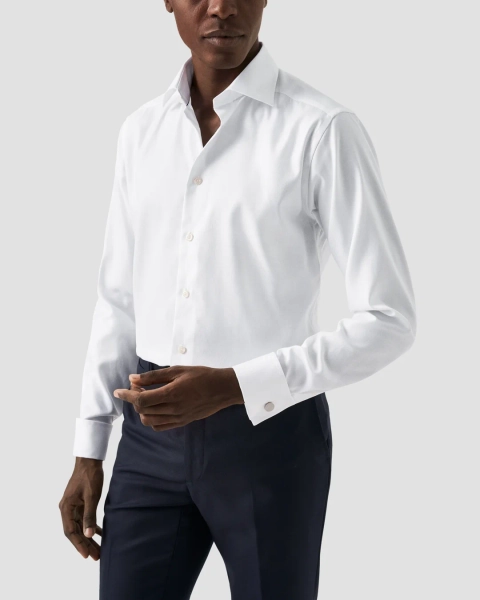 White Textured Twill Shirt – French Cuffs - Super slim fit