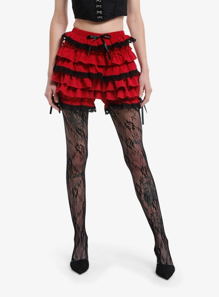 Red & Black Ruffled Bloomers With Bows