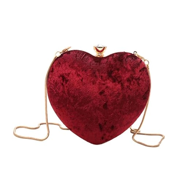 TENDYCOCO Claret Crossbody Bag Fashion Soft Handbag Plush Shoulder Bag Chain Bag Creative Heart Shape Tote Bag for Girls Lady Woman