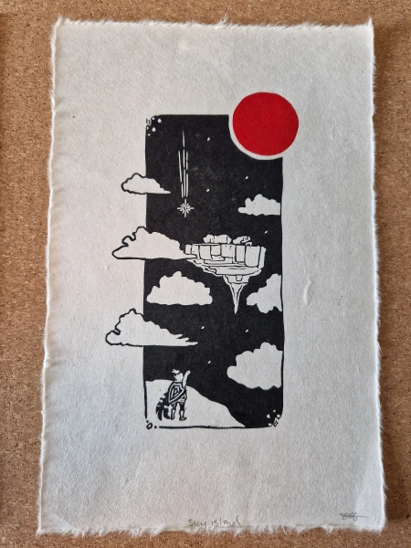 Zelda totk inspired lino print Sky Islands