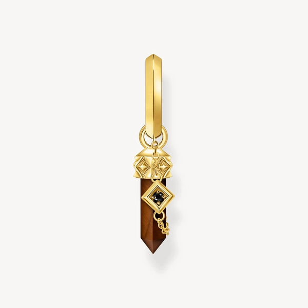 Gold-plated single hoop earring with red tiger's eye pendant