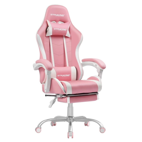 Pink Gaming Chair with Footrest