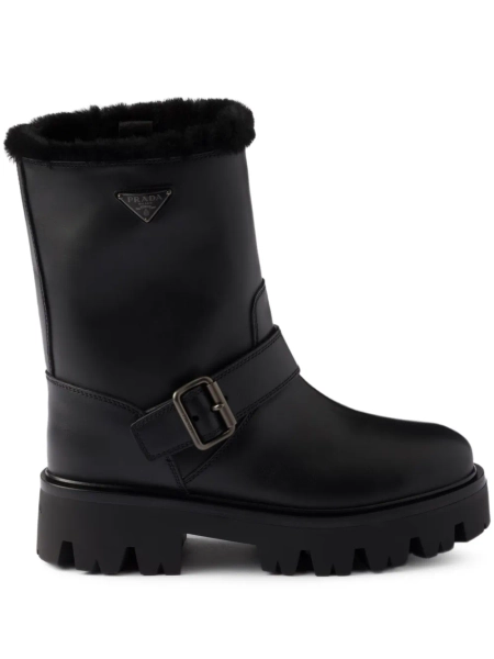 Prada buckle-fastening shearling boots 