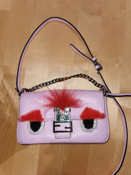 FENDI Monster Mini Baguette Bag In pink Leather