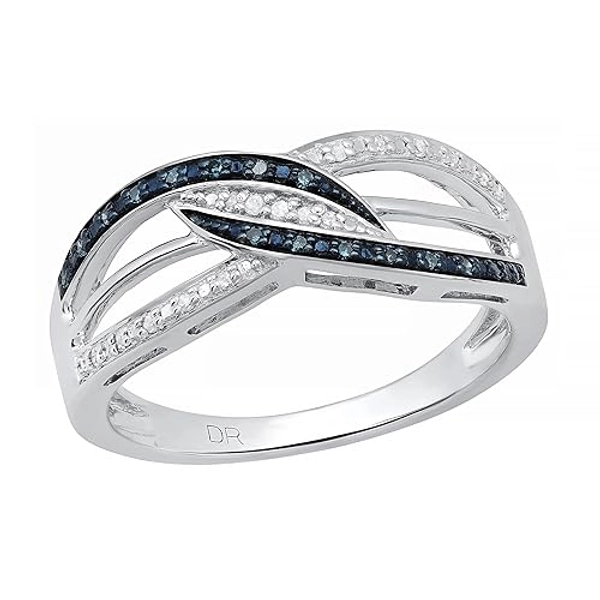 Dazzlingrock Collection 0.20 Carat (ctw) Blue & White Diamond Swirl Crossover Ring