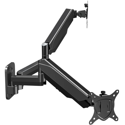 MOUNT PRO Dual Monitor Wall Mount for 13 to 32 Inch Computer Screens, Gas Spring Arm for 2 Monitors, Each Holds Up to 17.6lbs, Full Motion Wall Monitor Mount with VESA 75x75/100x100 - Black