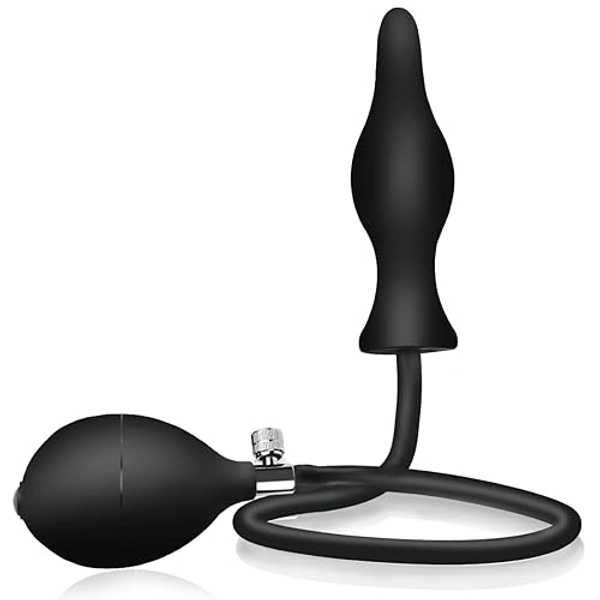 Silicone Expand Inflatable Anal Plug - Body-Safe Medical Grade Waterproof Butt Sex Toy for Male, Female and Beginners (Black Classic Style)