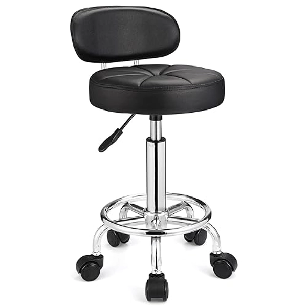 Swivel Stool with Wheels Height Adjustable Rolling Spa Stool Backrest Black