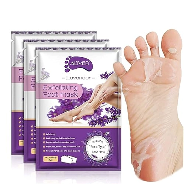 ALIVER Foot Peel Mask 3 Pack, Exfoliator Peel Off Calluses Dead Skin Callus Remover, Baby Soft Smooth Touch Feet-Men Women (Lavender)