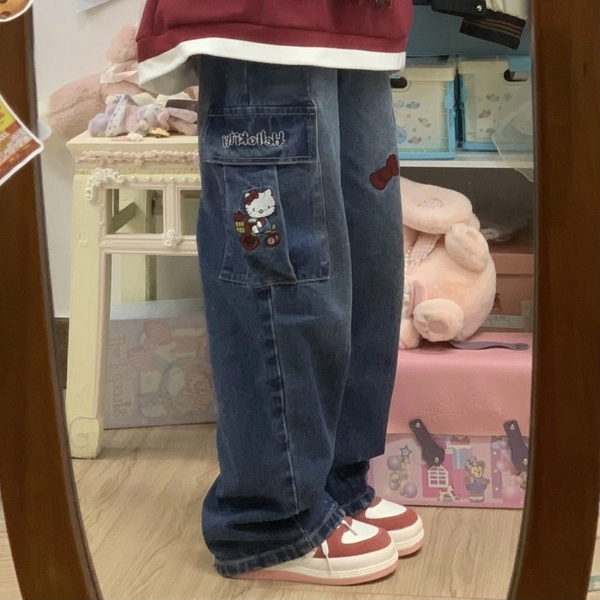 Y2K Kitten Baggy Denim Jeans