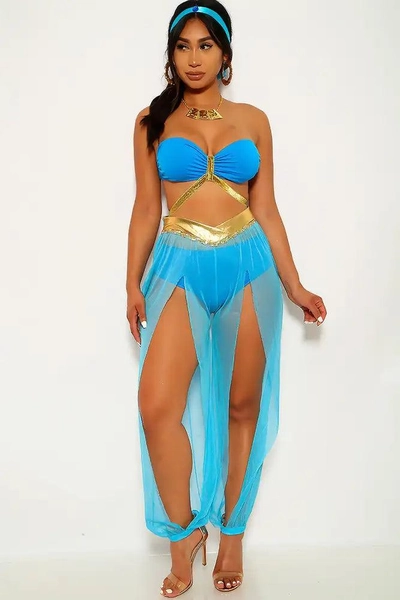 Bahama Blue Gold Cross Detail 3Pc Princess J Sexy Halloween Costume