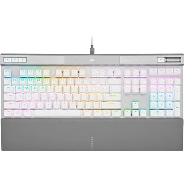 Corsair K70 PRO RGB Optical-Mechanical Gaming Keyboard - OPX Linear Switches, PBT Double-Shot Keycaps, 8,000Hz Hyper-Polling, Magnetic Soft-Touch Palm Rest - NA Layout, QWERTY - White - K70 RGB PRO - OPX Optical (Linear & Fast) - White