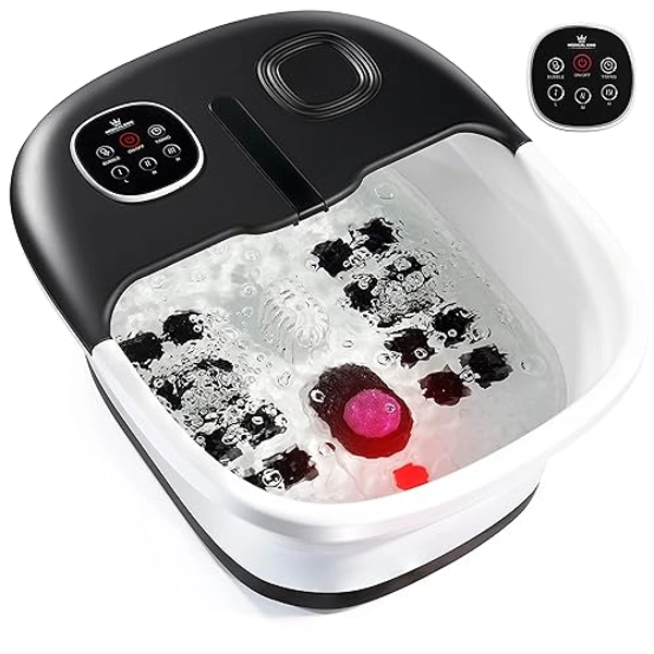 Medical king Foot Spa with Heat and Massage and Jets Includes A Remote Control A Pumice Stone Collapsible Massager with Bubbles and Vibration - Black