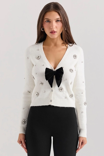 Beaubella Ivory Soft Mohair Embellished Cardigan