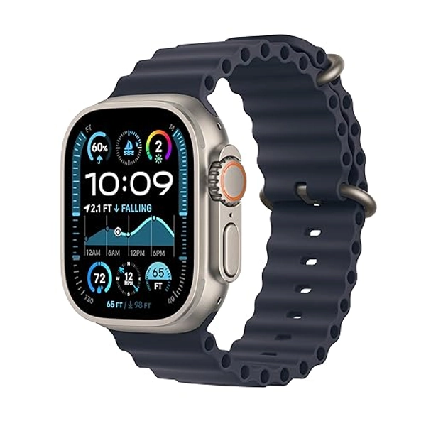 Apple Watch Ultra 2 [GPS + Cellular 49mm] Smartwatch, Sport Watch with Natural Titanium Case with Navy Ocean Band. Fitness Tracker, Precision GPS, Action Button, Extra-Long Battery Life