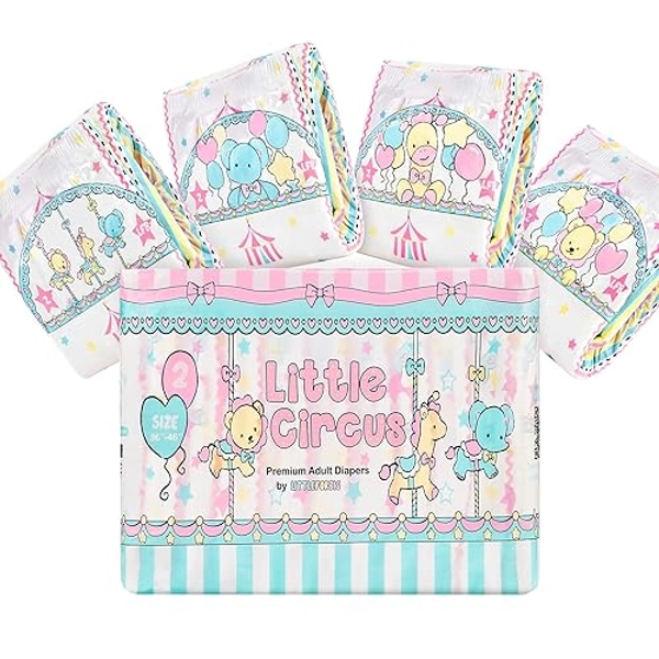 Littleforbig Adult Printed Diaper 10 Pieces - Little Circus (Large 36"-46")