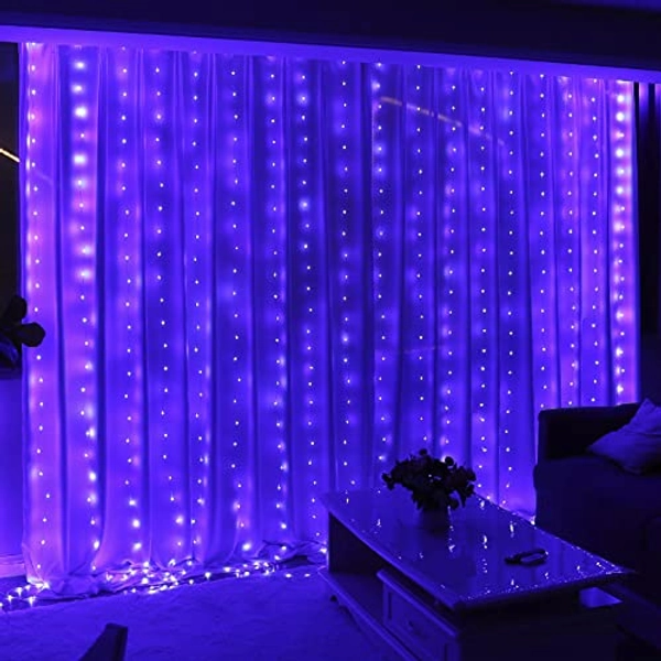 HXWEIYE 300LED Purple Fairy Curtain Lights for Bedroom, 3mx3m 8 Modes USB Plug in Window Christmas Led String Hanging Lights with Remote for backdrop Wedding Party Home Garden Outdoor Indoor