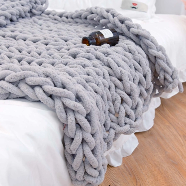 Chunky Knitted Blanket - Grey / 31.5" x 39.3" (80x100cm)