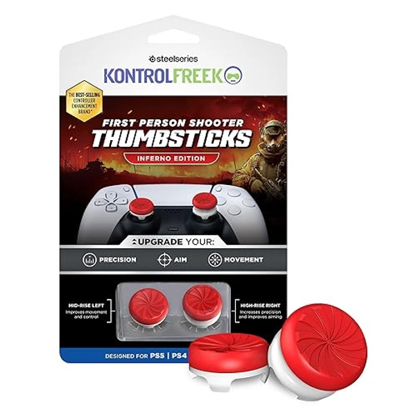 KontrolFreek FPS Freek Inferno for Playstation 4 (PS4) and Playstation 5 (PS5) Controller | Performance Thumbsticks | 2 High-Rise Concave | Red