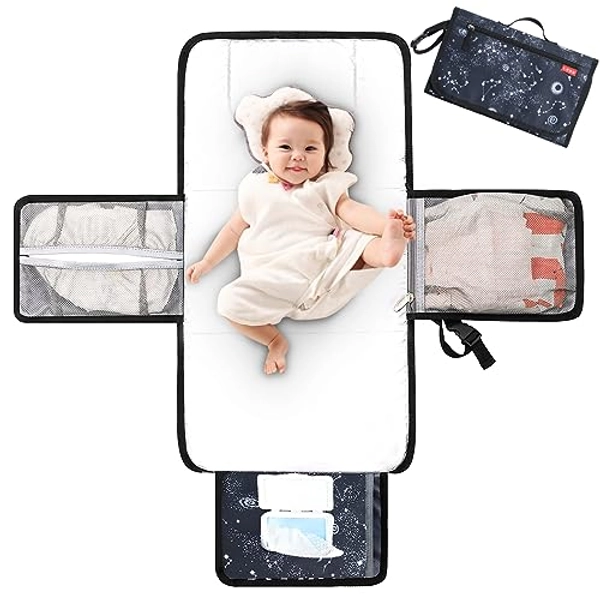 Lekebaby Portable Nappy Changing Mat Travel Baby Change Mat with Wipe-Pocket and Head Cushion, Galactic