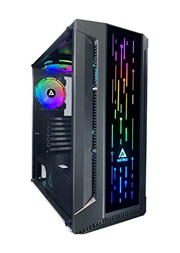 Apevia Matrix-BK Mid Tower Gaming Case with 1 x Tempered Glass Panel, Top USB3.0/USB2.0/Audio Ports, 4 x RGB Fans, Black Frame - Black