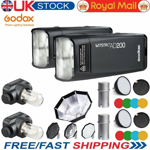 Godox AD200 Pocket Speedflash Double Head + Softbox + Color Filters+Diffus<wbr/>er Kit
