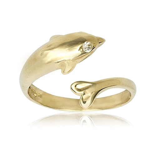 JewelryWeb Solid 10K Yellow or White Gold Adjustable Nautical Dolphin Toe Ring (10mm x 15mm) - Yellow Gold