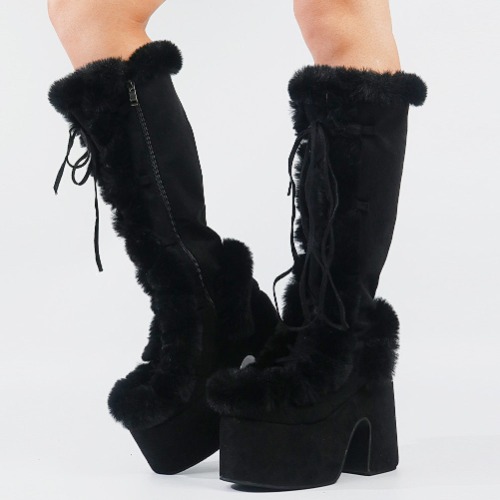 Snowbunny Fur Platform Boots - Black / 10.5