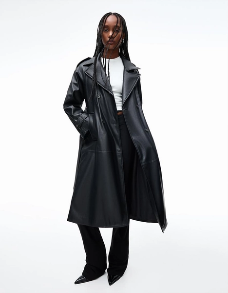 Faux leather trench coat