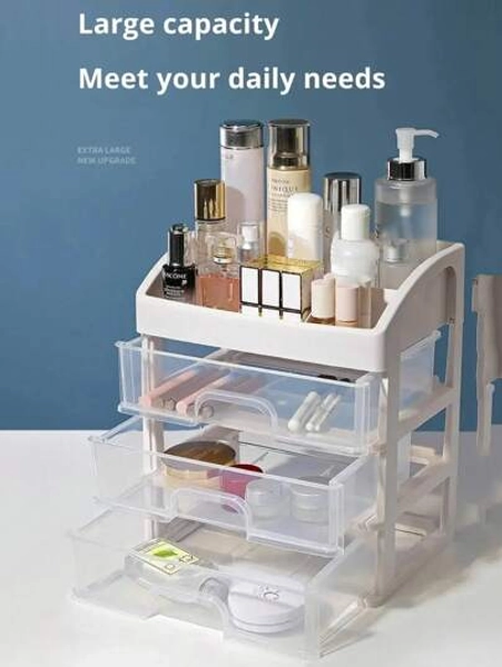 Caja de almacenamiento de plástico para maquillaje, organizador de almacenamiento de brochas de maquillaje, organizador de escritorio de maquillaje cosmético, estantería de almacenamiento para tocador, organizador de mesa de vanidad de varios niveles para productos de cuidado de la piel, caja de almacenamiento de perfumes y lápices labiales, caja de almacenamiento de plástico impermeable grande
