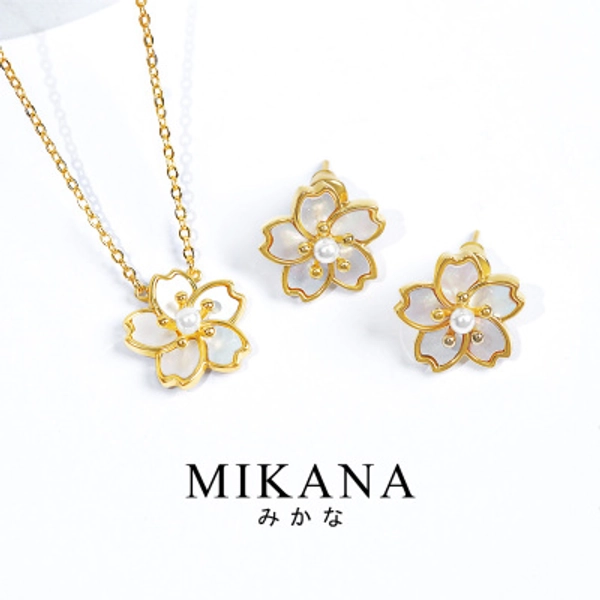 Mikana Gold Plated Sakura Jewelry Set for women flower necklace earring bracelet gift for girlfriend