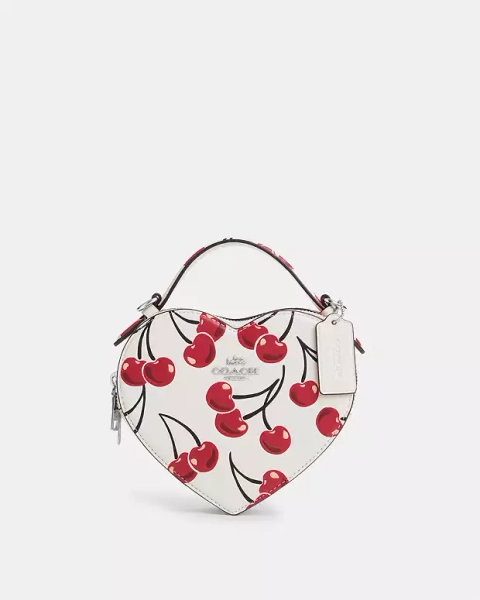 Silver/Chalk Multi Heart Crossbody Bag With Cherry Print