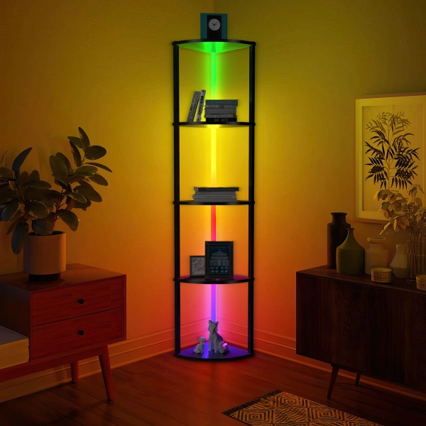 64" Corner Shelf Bookshelf with RGB LED Lights
