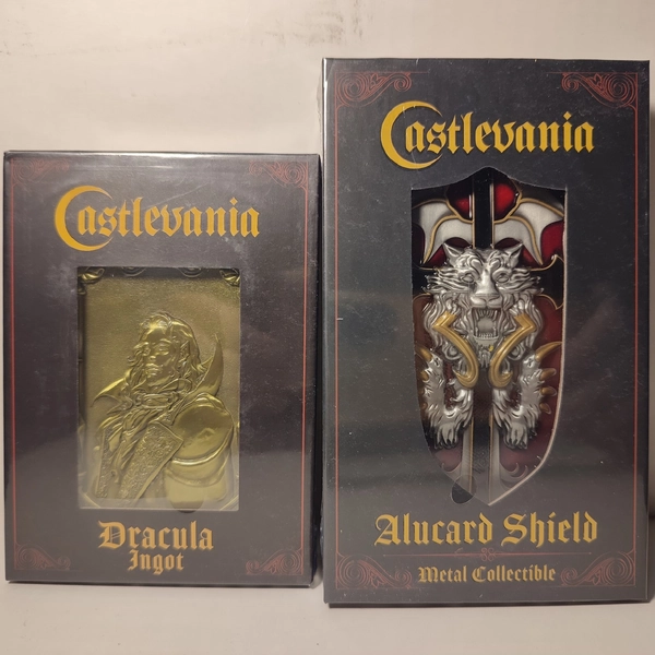 Castlevania Dracula And Alucard Shield Metal Ingot Figurines Official Set Of 2