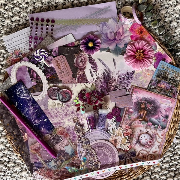 Purple Junk Journal Ephemera Kit: Lavender Scrapbook, Collage Supplies