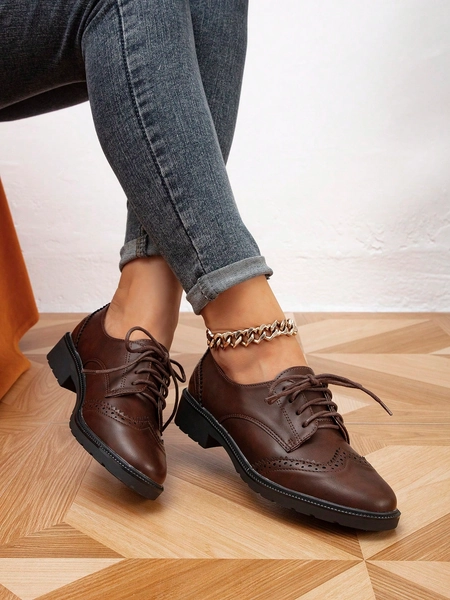 Zapatos casuales planos con cordones con perforaciones, tipo Oxford para mujer, para primavera y otoño