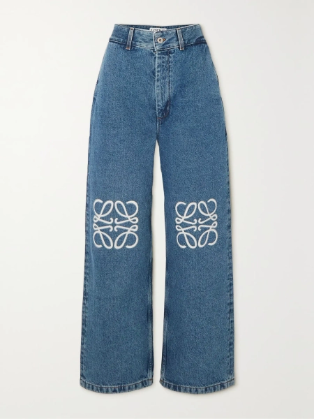 Anagram Baggy appliquéd high-rise wide-leg jeans - mid denim - FR 32