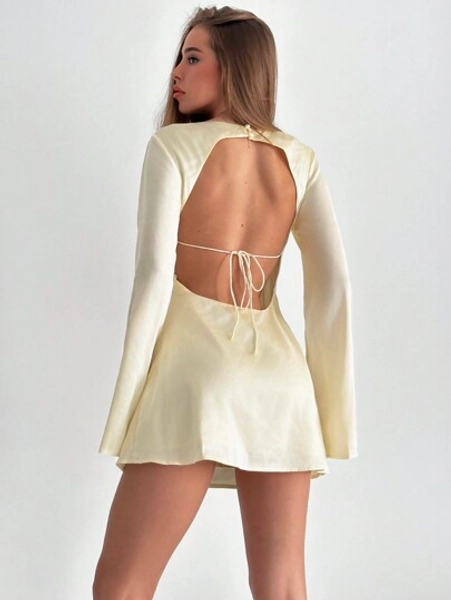 Backless Off-Shoulder Yellow Mini Dress