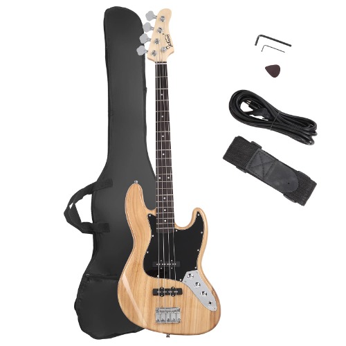 GLARRY 4 String GJazz Electric Bass Guitar Full Size Right Handed with Guitar Bag, Amp Cord and Beginner Kits (Burly Wood)