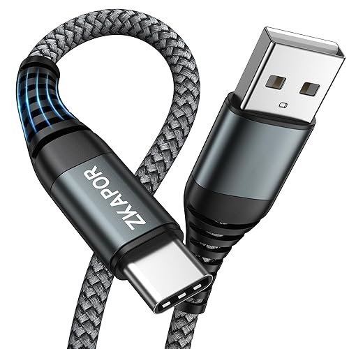 ZKAPOR Extra Lang USB C Kabel 3M, Schnellladekabel USB C 3A Nylon Type C Ladekabel Kompatibel Mit iPhone 15/15 Pro Max, Samsung Galaxy S23/S22/S21/S10, Note 10, Huawei P40/P30, Google Pixel - 3M - Grau