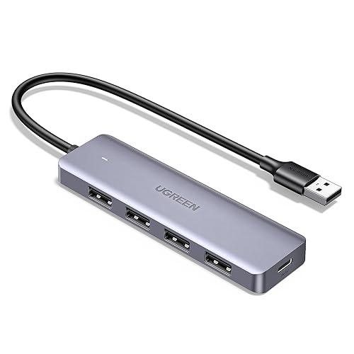 UGREEN 4-Port USB Hub 3.0 mit 4*USB 3.0 Port & 1*USB C Stromversorgung-Port, USB Verteiler für MacBook, iMac, Surface, Dell, Thinkpad, USB Stick, Mobile HDD, Maus, Tastatur und mehr (15cm)