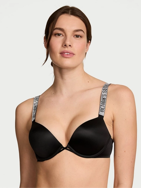 Black Add 2 Cups Push Up Bombshell Shine Strap Bra